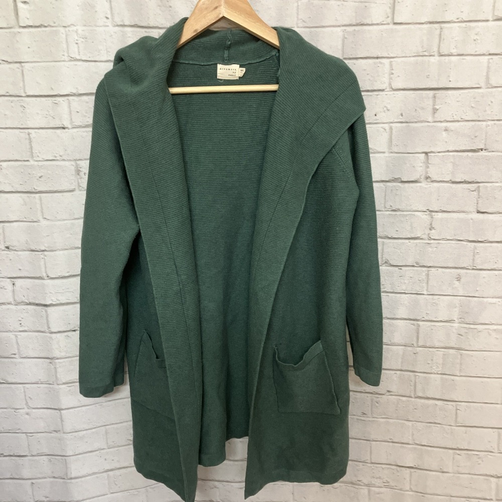 Dreamers by Debut Hooded Open Front Cardigan Blue Green M/L